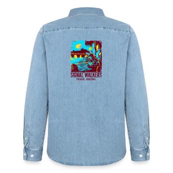 Programmer Signal Walkers Prague Bohemia - Männer Jeanshemd Organic von Stanley/Stella - verwaschenes Hellblau - Hinten - AI Model Male 185 light (185cm)