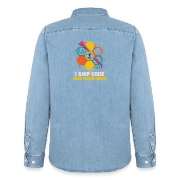 Codebiene Farbiger Honigcode - Männer Jeanshemd Organic von Stanley/Stella - verwaschenes Hellblau - Hinten - AI Model Male 185 light (185cm)
