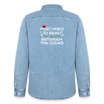 Am ehesten lesen Sie zwischen den Codes, Coder - Männer Jeanshemd Organic von Stanley/Stella - verwaschenes Hellblau - Hinten - AI Model Male 185 light (185cm)