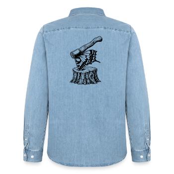 Schmetterlingsaxt auf Stumpf – Surrealistische Natur - Männer Jeanshemd Organic von Stanley/Stella - verwaschenes Hellblau - Hinten - AI Model Male 185 light (185cm)