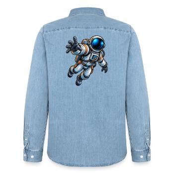 Astronaut Comic - Männer Jeanshemd Organic von Stanley/Stella - verwaschenes Hellblau - Hinten - AI Model Male 185 light (185cm)