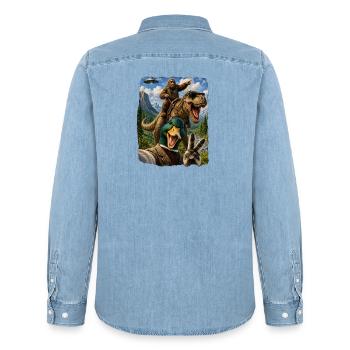 Mallard Duck Selfie Bigfoot T Rex UFO Funny Gifts - Männer Jeanshemd Organic von Stanley/Stella - verwaschenes Hellblau - Hinten - AI Model Male 185 light (185cm)