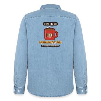 Laufen auf Builder's Tea - Männer Jeanshemd Organic von Stanley/Stella - verwaschenes Hellblau - Hinten - AI Model Male 185 light (185cm)