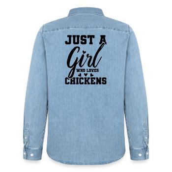 Huhn Statement - Männer Jeanshemd Organic von Stanley/Stella - verwaschenes Hellblau - Hinten - AI Model Male 185 light (185cm)