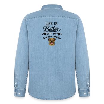  Das Leben Ist Besser Mit Meinem Border - Männer Jeanshemd Organic von Stanley/Stella - verwaschenes Hellblau - Hinten - AI Model Male 185 light (185cm)