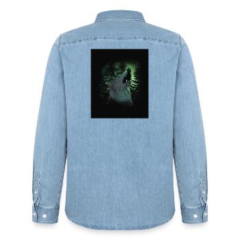Wolfsruf im Nordlicht - Männer Jeanshemd Organic von Stanley/Stella - verwaschenes Hellblau - Hinten - AI Model Male 185 light (185cm)