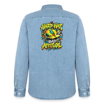 Graffiti Hard Hat Bad Attitude - Männer Jeanshemd Organic von Stanley/Stella - verwaschenes Hellblau - Hinten - AI Model Male 185 light (185cm)