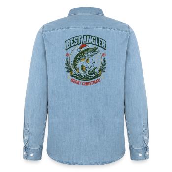 Bester Angler: Christmas Pike - Männer Jeanshemd Organic von Stanley/Stella - verwaschenes Hellblau - Hinten - AI Model Male 185 light (185cm)
