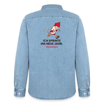 Ich sprinte ins neue Jahr Silvesterlauf 2027 - Männer Jeanshemd Organic von Stanley/Stella - verwaschenes Hellblau - Hinten - AI Model Male 185 light (185cm)