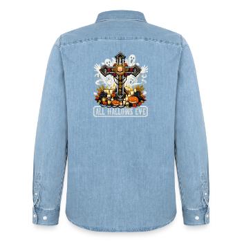 Katholischen Kirche Zu Halloween - Männer Jeanshemd Organic von Stanley/Stella - verwaschenes Hellblau - Hinten - AI Model Male 185 light (185cm)