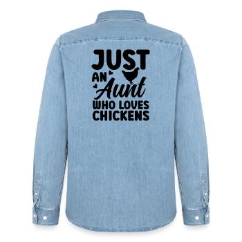 Huhn Tante Statement - Männer Jeanshemd Organic von Stanley/Stella - verwaschenes Hellblau - Hinten - AI Model Male 185 light (185cm)