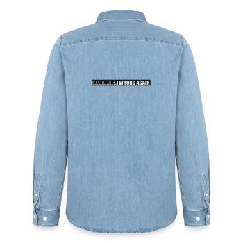 Rendre le racisme faux - Chemise en denim homme bio Stanley/Stella - bleu clair délavé - Dos - AI Model Male 185 light (185cm)