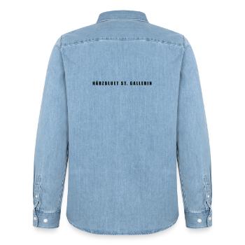 Härzbluet St. Gallerin St. Gallen - Chemise en denim homme bio Stanley/Stella - bleu clair délavé - Dos - AI Model Male 185 light (185cm)
