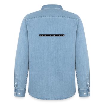 Triathlon Natation Cyclisme Course à pied - Chemise en denim homme bio Stanley/Stella - bleu clair délavé - Dos - AI Model Male 185 light (185cm)