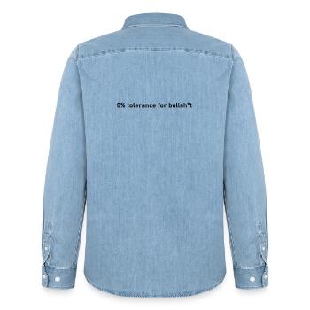 Bullshit 0% No Tolerance T-Shirt Scheiß wahr - Männer Jeanshemd Organic von Stanley/Stella - verwaschenes Hellblau - Hinten - AI Model Male 185 light (185cm)