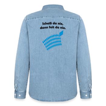 Bayerisches Scheiß da nix Design - Männer Jeanshemd Organic von Stanley/Stella - verwaschenes Hellblau - Hinten - AI Model Male 185 light (185cm)