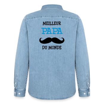 Best Dad World - Men’s Organic Denim Shirt by Stanley/Stella - light wash - Back - AI Model Male 185 light (185cm)