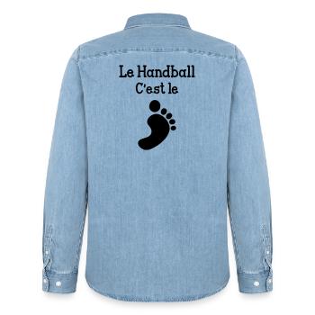 Le handball c'est le pied ! - Chemise en denim homme bio Stanley/Stella - bleu clair délavé - Dos - AI Model Male 185 light (185cm)