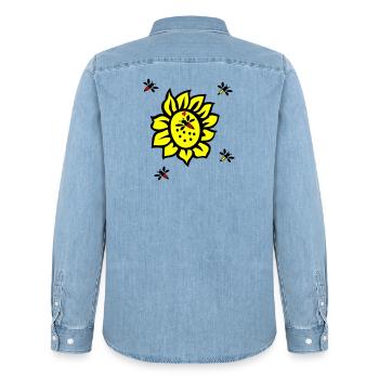 Sunflower, bees - Men’s Organic Denim Shirt by Stanley/Stella - light wash - Back - AI Model Male 185 light (185cm)