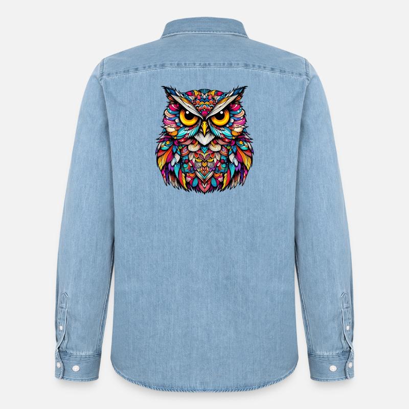 Eule - Männer Jeanshemd Organic von Stanley/Stella - verwaschenes Hellblau