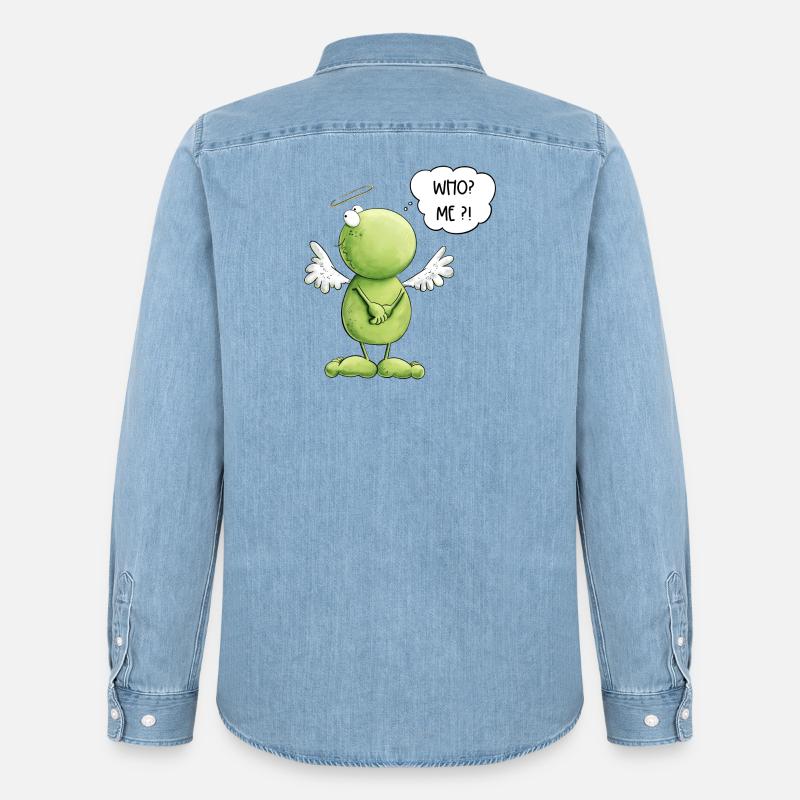 Frosch Engel Unschuld Who Me Spruch - Männer Jeanshemd Organic von Stanley/Stella - verwaschenes Hellblau