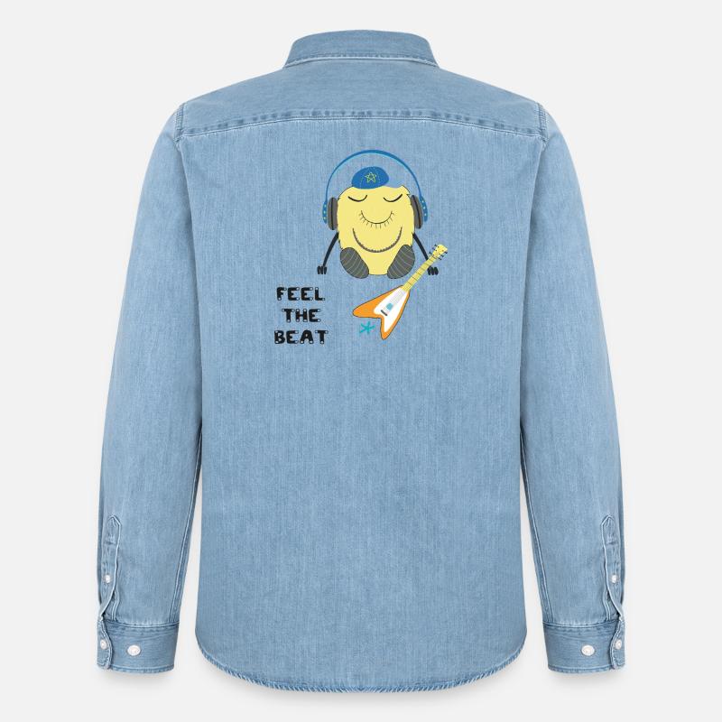 Comic Figur mit Kopfhörern und Gitarre - Männer Jeanshemd Organic von Stanley/Stella - verwaschenes Hellblau