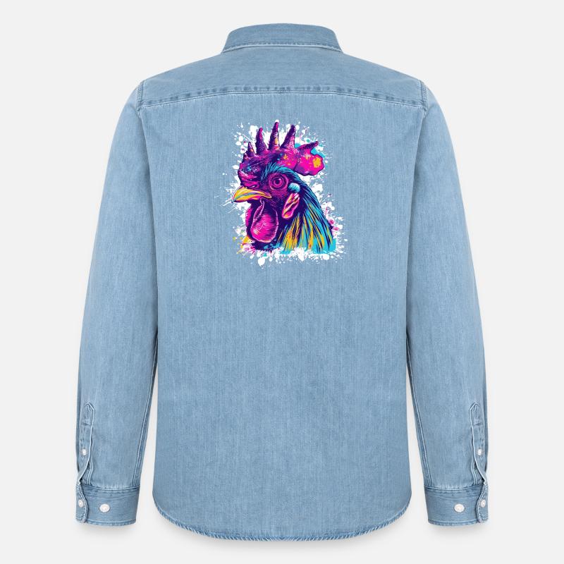 Hahn Kunst Graffiti - Männer Jeanshemd Organic von Stanley/Stella - verwaschenes Hellblau