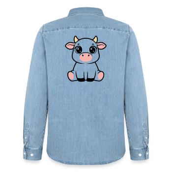 Veau mignon bébé vache qui garde Kawaii - Chemise en denim homme bio Stanley/Stella - bleu clair délavé - Dos - AI Model Male 185 light (185cm)