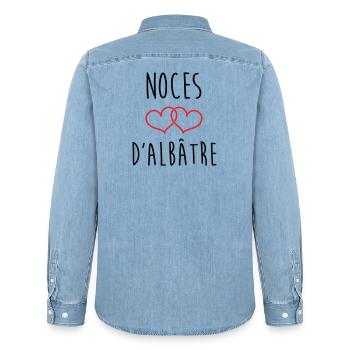 noces d'Albâtre 75 ans de mariage - Chemise en denim homme bio Stanley/Stella - bleu clair délavé - Dos - AI Model Male 185 light (185cm)