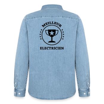 Meilleur Électricien : Le Trophée de la Qualité - Chemise en denim homme bio Stanley/Stella - bleu clair délavé - Dos - AI Model Male 185 light (185cm)