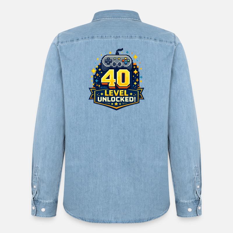 40 Level Freigeschaltet Retro Controller - Männer Jeanshemd Organic von Stanley/Stella - verwaschenes Hellblau