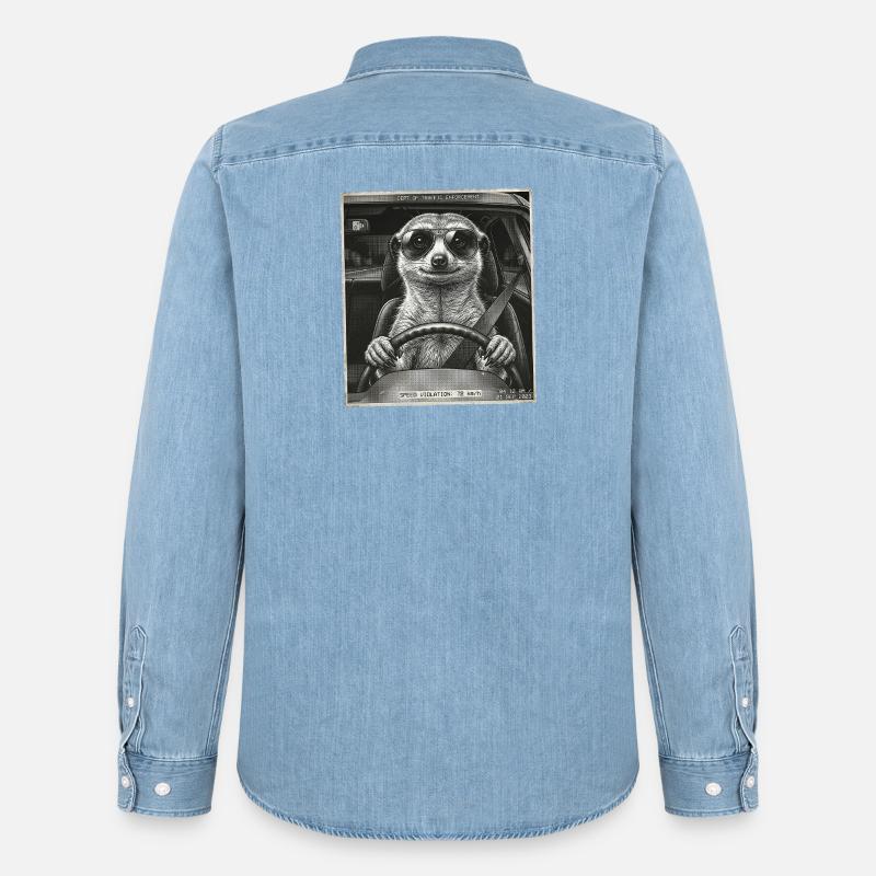 Erdmännchen Geblitzt - Männer Jeanshemd Organic von Stanley/Stella - verwaschenes Hellblau