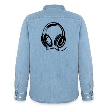a headphone with cable - Men’s Organic Denim Shirt by Stanley/Stella - light wash - Back - AI Model Male 185 light (185cm)
