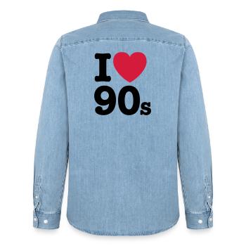 J'aime 90 - Chemise en denim homme bio Stanley/Stella - bleu clair délavé - Dos - AI Model Male 185 light (185cm)