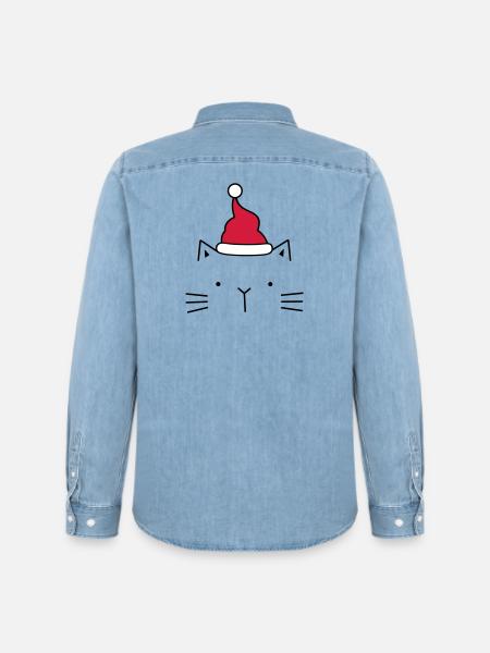 Cat Santa Claus Christmas hat Christmas - Men’s Organic Denim Shirt by Stanley/Stella - light wash