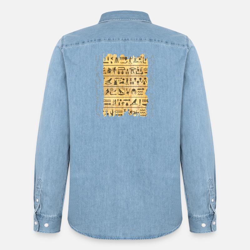 Papiri strappati con geroglifici - Camicia in denim uomo bio di Stanley/Stella - azzurro chiaro slavato