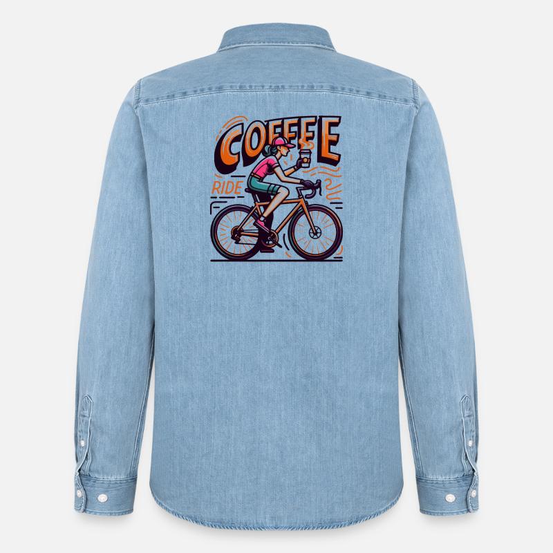 Lebendige Kaffeefahrt Illustration - Männer Jeanshemd Organic von Stanley/Stella - verwaschenes Hellblau
