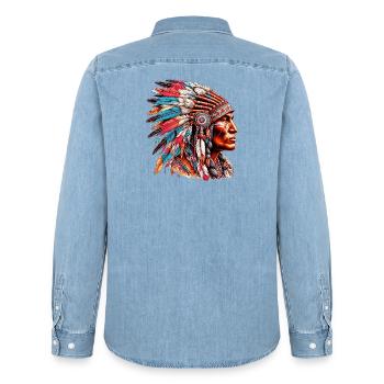 Amerikanisch Indianer Amerikanische Rote Haut - Männer Jeanshemd Organic von Stanley/Stella - verwaschenes Hellblau - Hinten - AI Model Male 185 light (185cm)