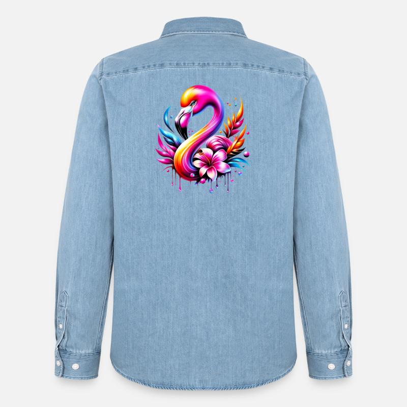 Flamingo - Männer Jeanshemd Organic von Stanley/Stella - verwaschenes Hellblau