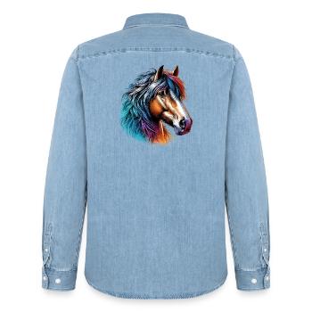 Pferd - Männer Jeanshemd Organic von Stanley/Stella - verwaschenes Hellblau - Hinten - AI Model Male 185 light (185cm)