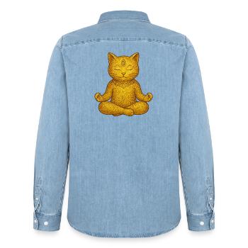 Chat de Yoga - Chemise en denim homme bio Stanley/Stella - bleu clair délavé - Dos - AI Model Male 185 light (185cm)