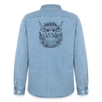 Highland Kuh mit Blumen - Volksfest Design - Männer Jeanshemd Organic von Stanley/Stella - verwaschenes Hellblau - Hinten - AI Model Male 185 light (185cm)