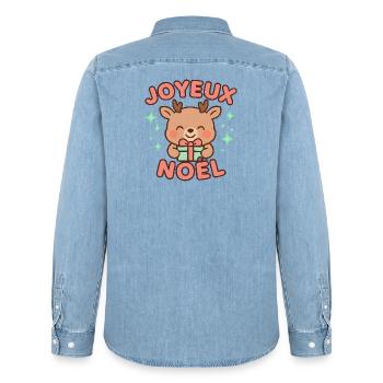 Renne Noël Pastel Portant Cadeau - Chemise en denim homme bio Stanley/Stella - bleu clair délavé - Dos - AI Model Male 185 light (185cm)