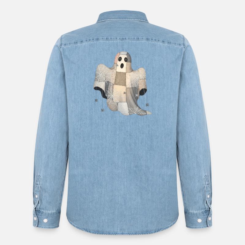 Patchwork Geist mit Spinnennetzen - Männer Jeanshemd Organic von Stanley/Stella - verwaschenes Hellblau