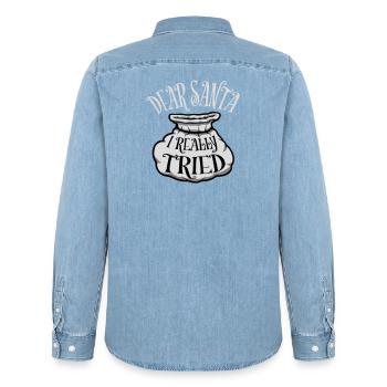 Dear Santa I Really Tried Weihnachten Humor Lustig - Männer Jeanshemd Organic von Stanley/Stella - verwaschenes Hellblau - Hinten - AI Model Male 185 light (185cm)