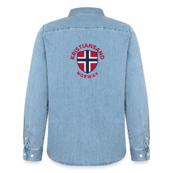 Kristiansand-Norwegen-Schildemblem - Männer Jeanshemd Organic von Stanley/Stella - verwaschenes Hellblau - Hinten - AI Model Male 185 light (185cm)