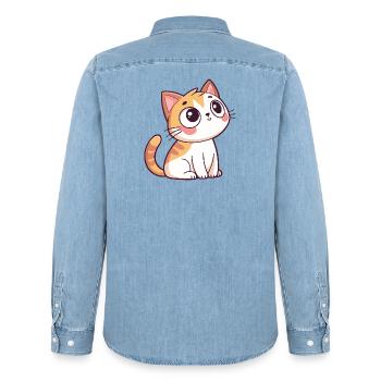 Chaton Curieux - Chemise en denim homme bio Stanley/Stella - bleu clair délavé - Dos - AI Model Male 185 light (185cm)
