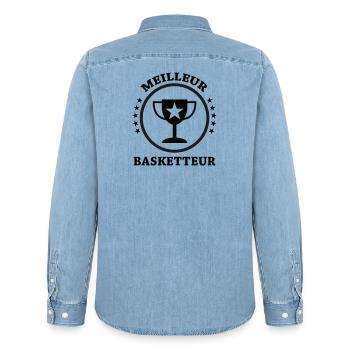 Best Basketball Player - Men’s Organic Denim Shirt by Stanley/Stella - light wash - Back - AI Model Male 185 light (185cm)