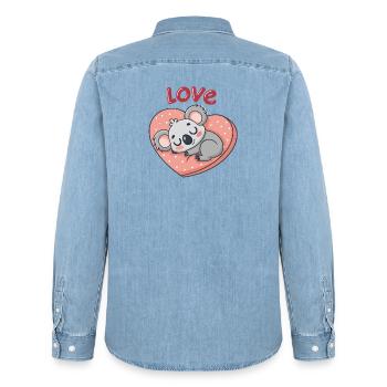Love Koala on Pastel Heart - Men’s Organic Denim Shirt by Stanley/Stella - light wash - Back - AI Model Male 185 light (185cm)