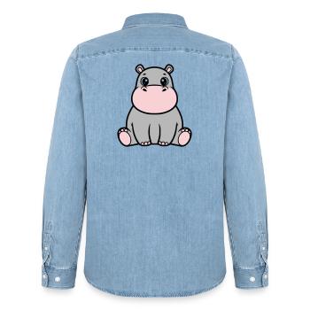 Süßes Baby Nilpferd Sitzend Kawaii - Männer Jeanshemd Organic von Stanley/Stella - verwaschenes Hellblau - Hinten - AI Model Male 185 light (185cm)